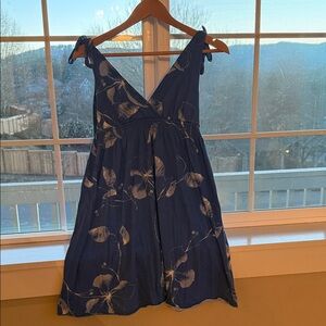 American Eagle Outfitters Navy Blue Floral Tie-Shoulder Midi Dress